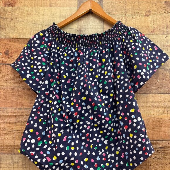 J. Crew Womens Off-The-Shoulder Smocked Top Size 2 Multicolor Dot Print - Picture 6 of 7